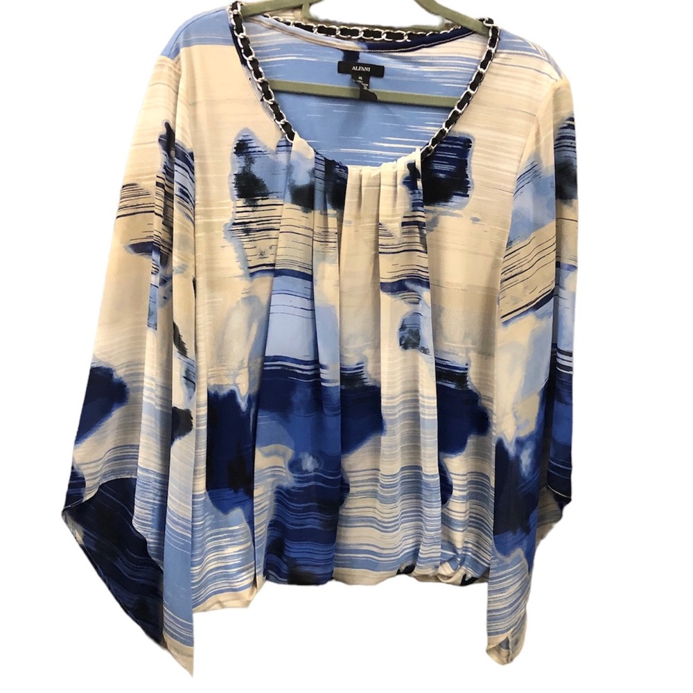 Alfani Blue and Cream Abstract Print Blouse